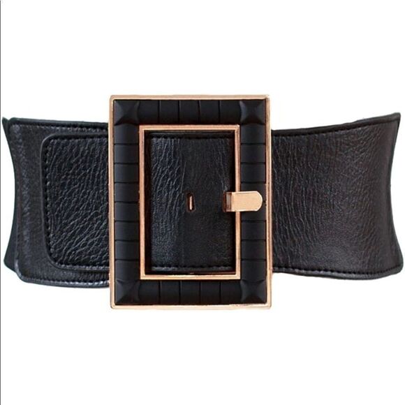 Oversized Square Buckle Wide Belt Stretch Black - Picture 1 of 12